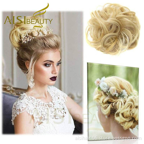 Aisi Beauty Popular Cheap Price Multi Color Synthetic Curly Messy Donut Chignon Bun Elastic Rope Rubber Band Hair Extension
